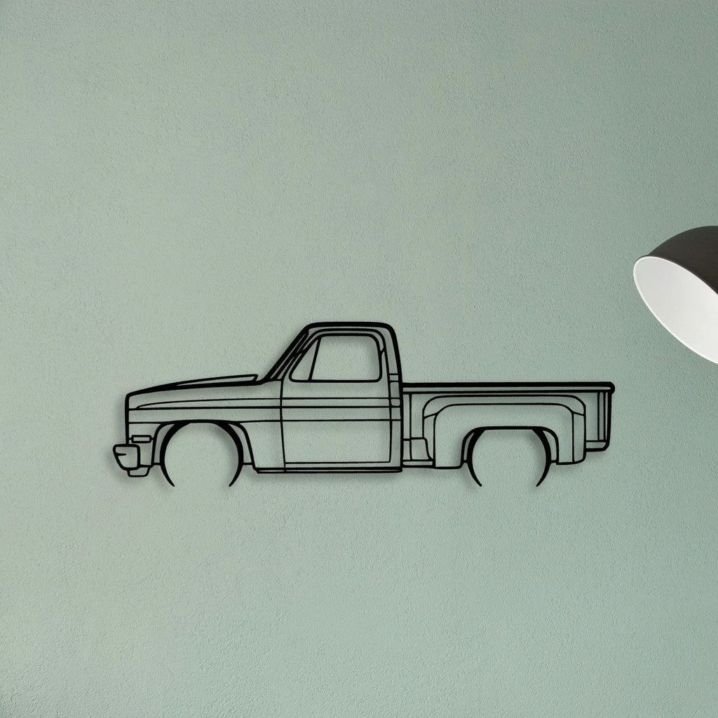C10 Stepside 1987 Classic Silhouette Metal Wall Art - Tinvibe