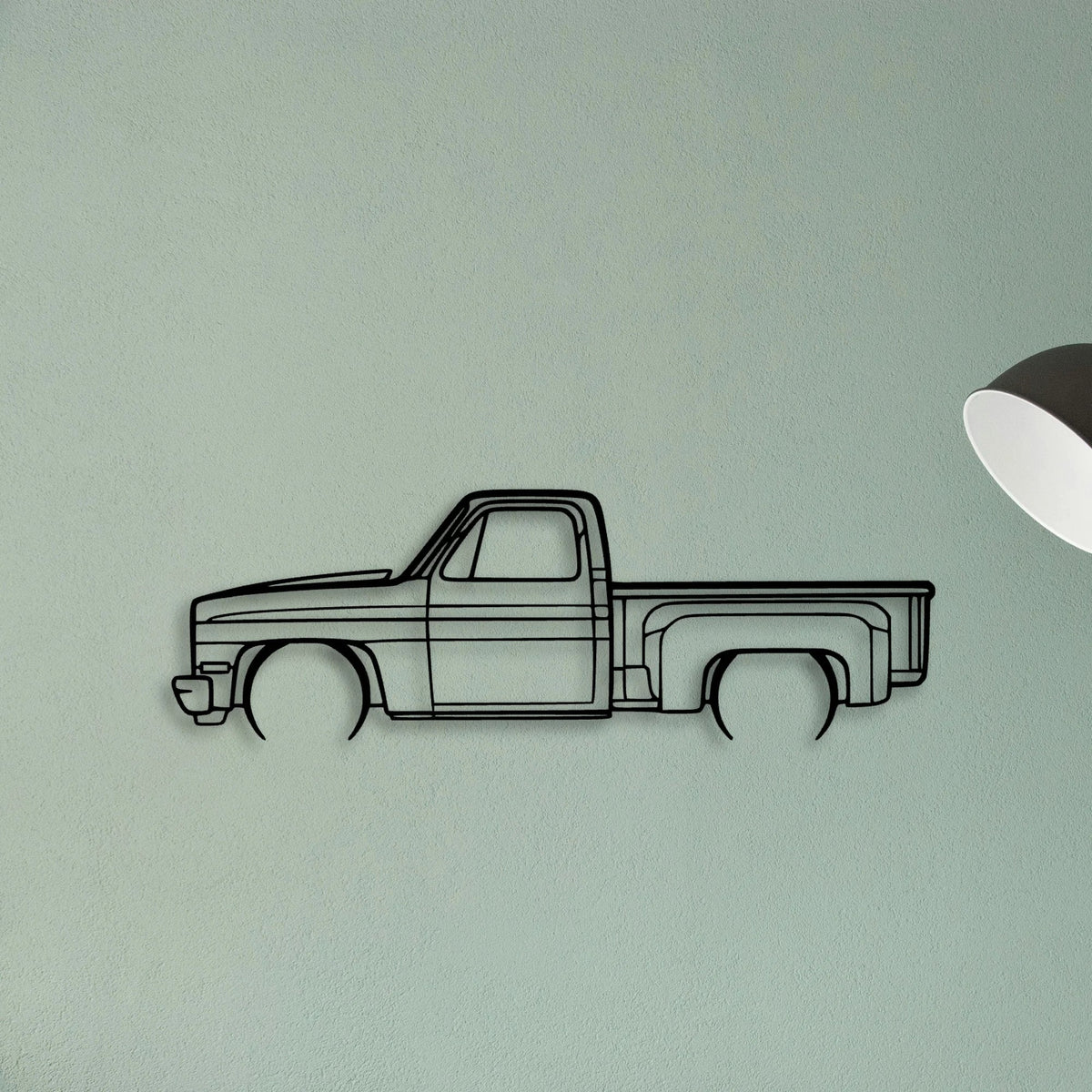 C10 Stepside 1987 Classic Silhouette Metal Wall Art - Tinvibe