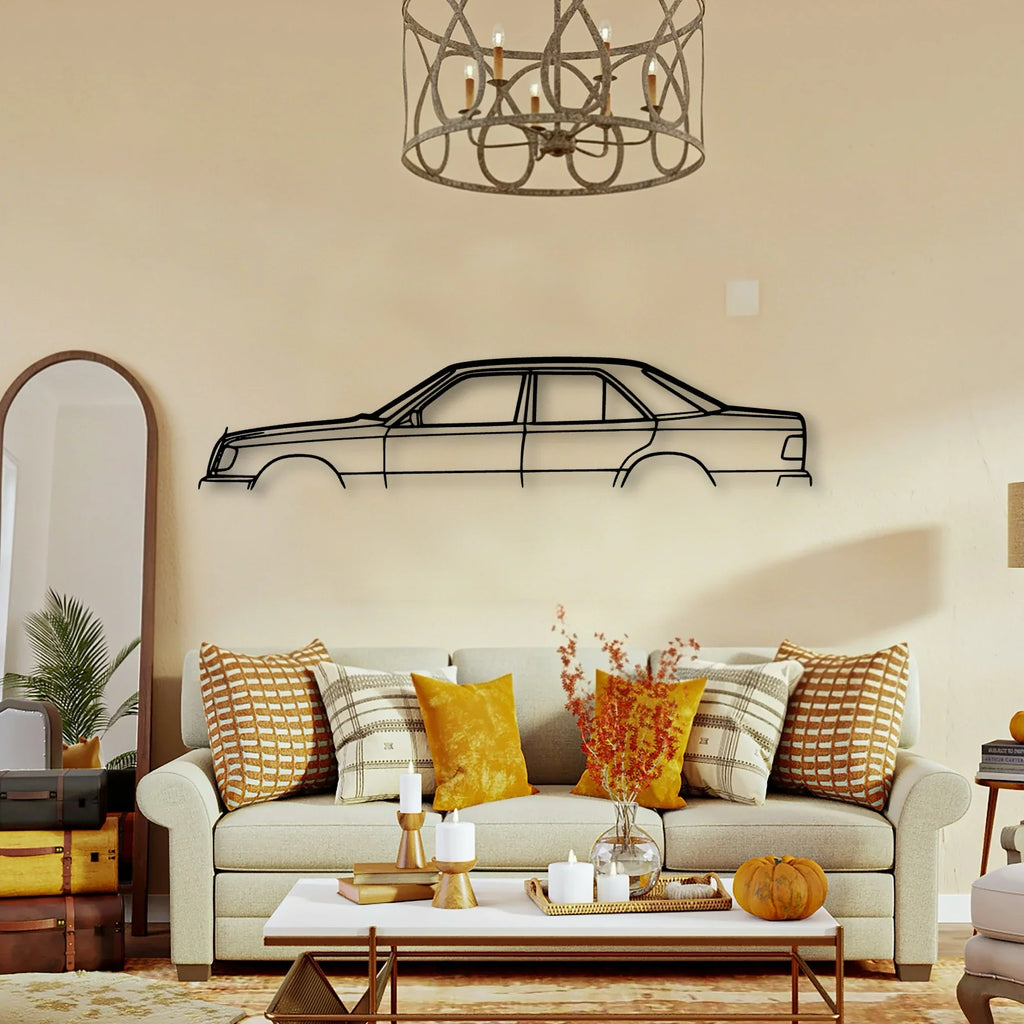 W124 320E 1993 Classic Silhouette Metal Wall Art - Tinvibe